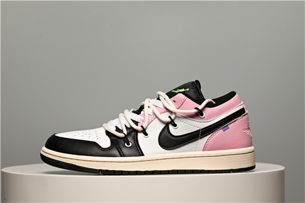 Men's Running Weapon Air Jordan 1 Low Black/White/Pink Shoes 528